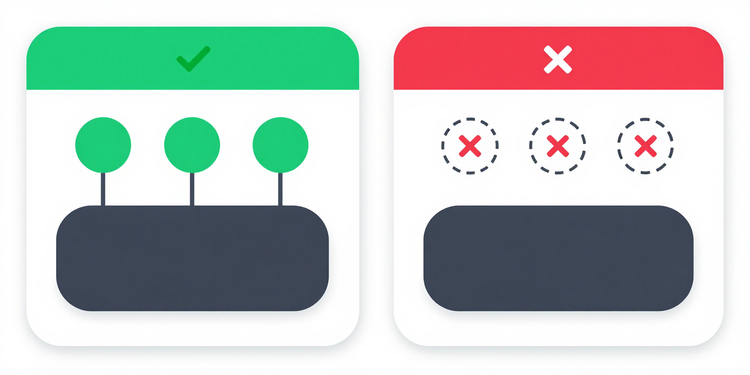 Two visually identical buttons compared: the native HTML button on the left automatically provides name, role, and keyboard access to assistive technology, while the div styled as a button on the right provides none of these.