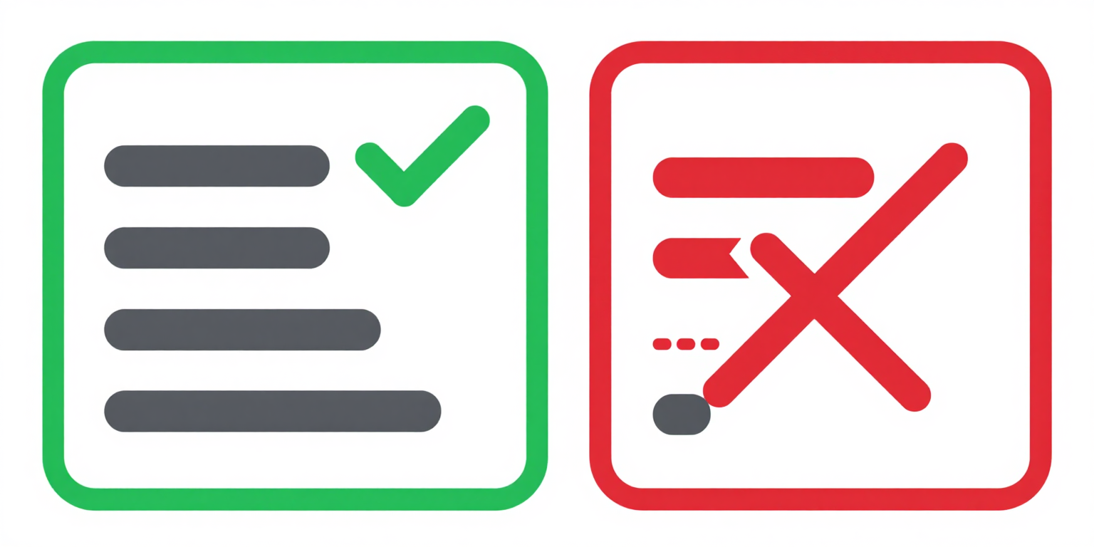 Side-by-side comparison of correct heading hierarchy descending from h1 through h4 on the left, versus a broken hierarchy that skips from h1 to h4 on the right.