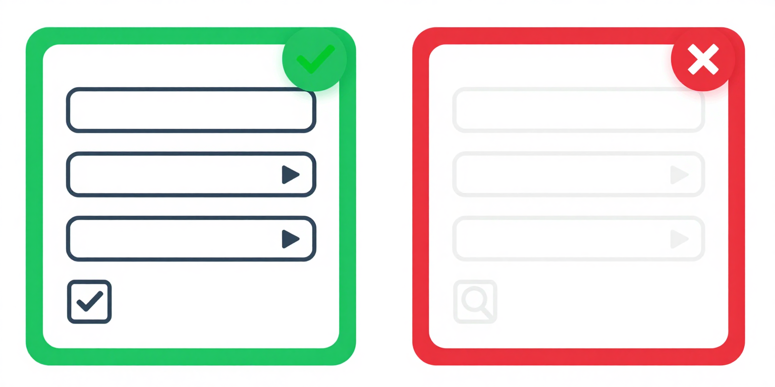 Side-by-side comparison of form fields with sufficient border contrast on the left (clearly visible borders) versus insufficient contrast on the right (nearly invisible borders).