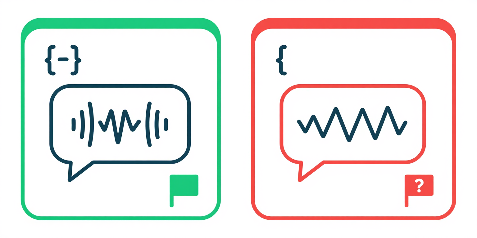 Two panels showing how a screen reader handles page language: the left panel with a lang attribute produces correct pronunciation, while the right panel without it produces garbled speech as the wrong language engine is used.